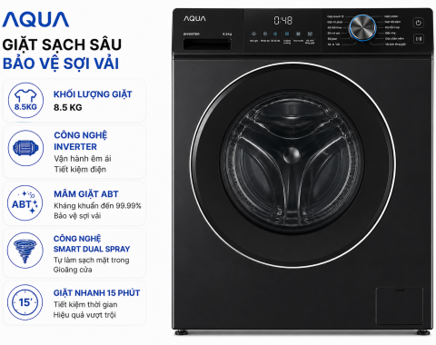 Máy giặt Aqua Inverter 8.5 kg AQD-A852J BK