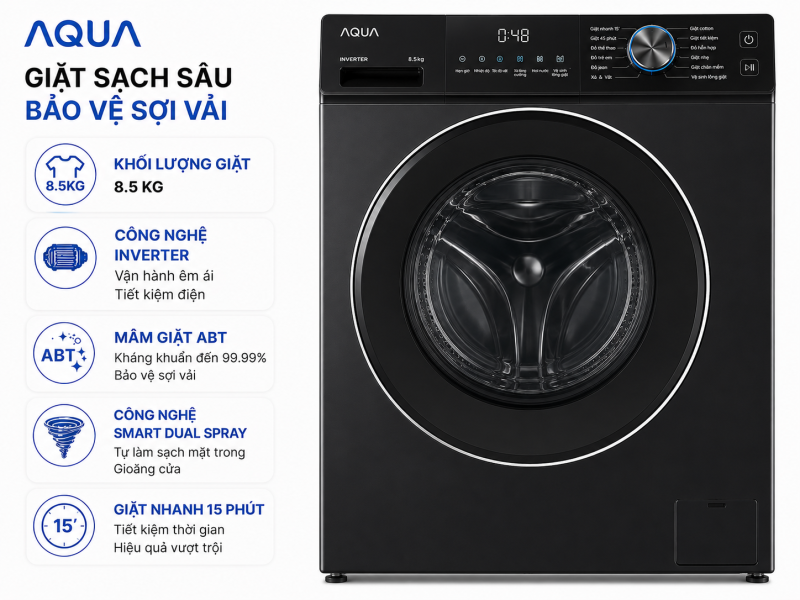 Máy giặt Aqua Inverter 8.5 kg AQD-A852J BK