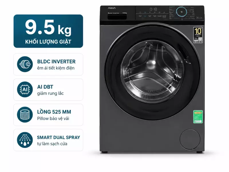Máy giặt Aqua Inverter 9.5 kg AQD-A952J BK