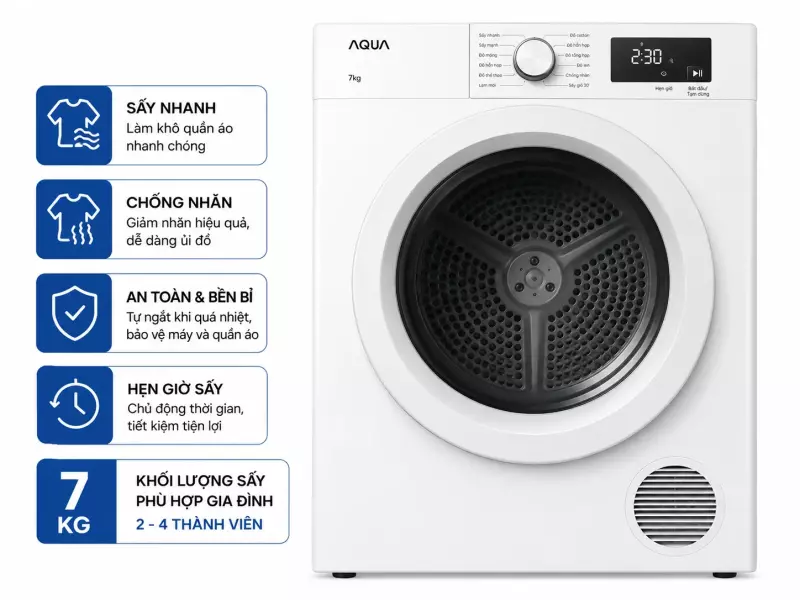 Máy sấy thông hơi Aqua 7 Kg AQH-V700FW