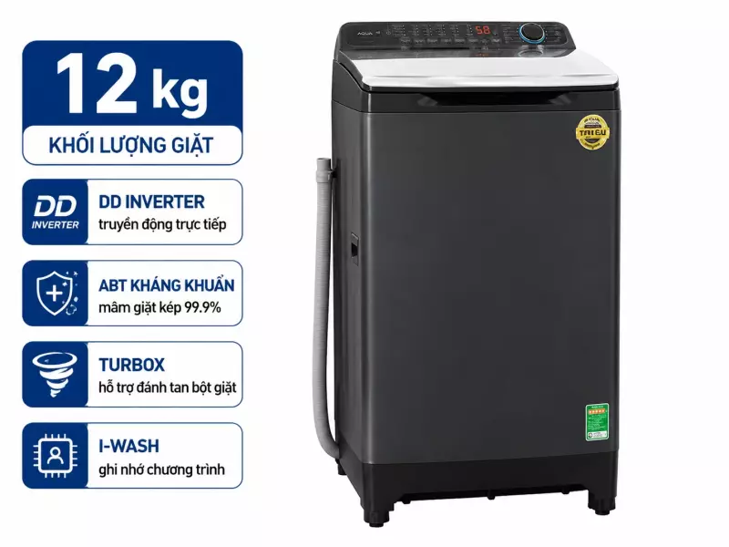 Máy giặt Aqua Inverter 12 kg AQW-DR120HT BK