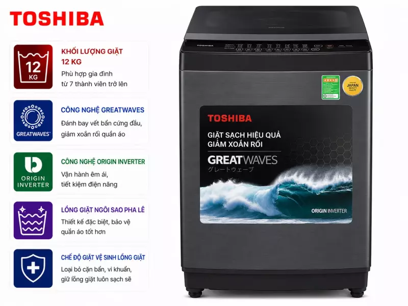Máy giặt Toshiba Inverter 12 kg AW-DUK1300KV (MK)