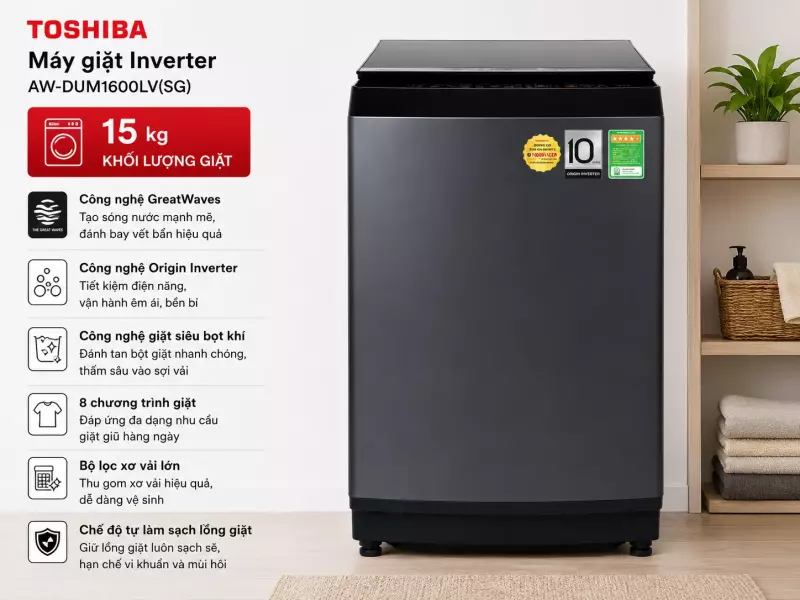 Máy giặt Toshiba Inverter 15 kg AW-DUM1600LV(SG)