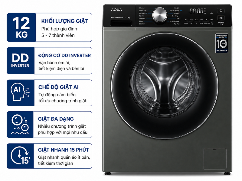 Máy giặt Aqua Inverter 12 kg AW12-BD4377U1L(GN)