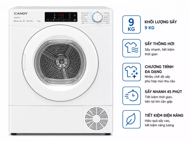 Máy sấy thông hơi Candy 9 Kg CS V9DF-S