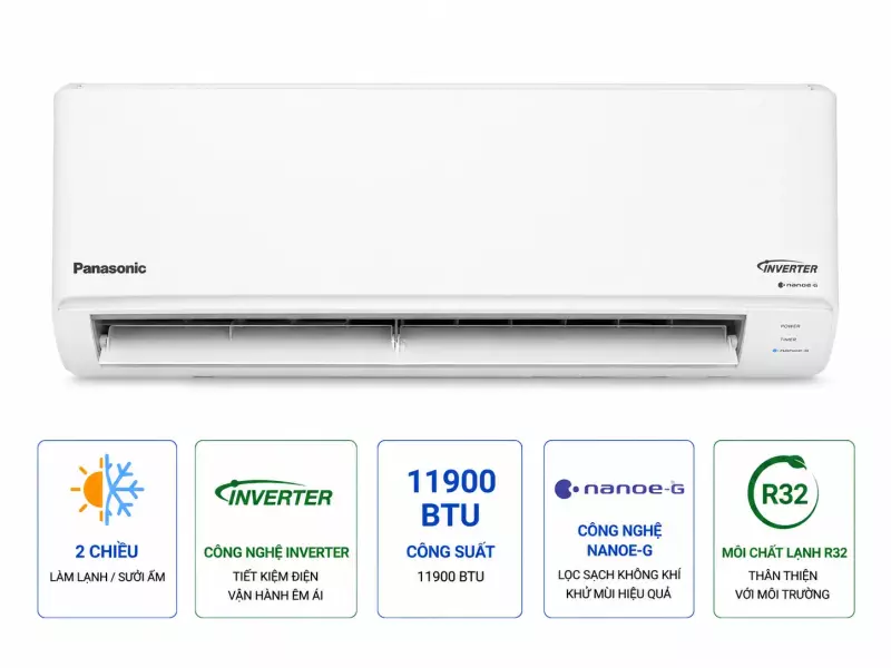 Điều hòa 2 chiều Panasonic Inverter 11900 BTU CU/CS-YZ12WKH-8