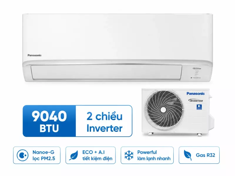 Điều hòa 2 chiều Panasonic Inverter 9040 BTU CU/CS-YZ9WKH-8