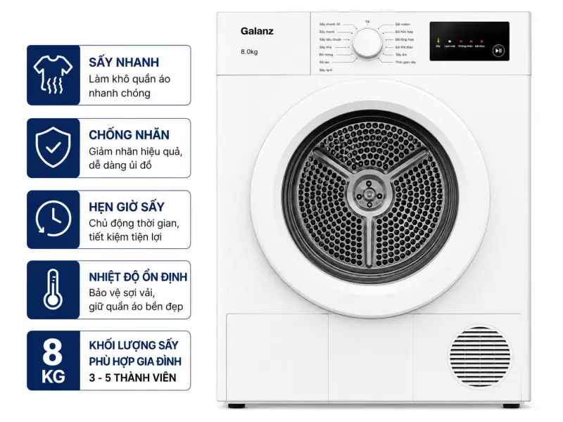 Máy sấy thông hơi Galanz 8 Kg DV-80T5C(W)