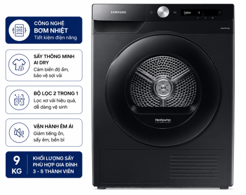 Máy sấy bơm nhiệt Samsung 9kg DV90T7240BH/SV