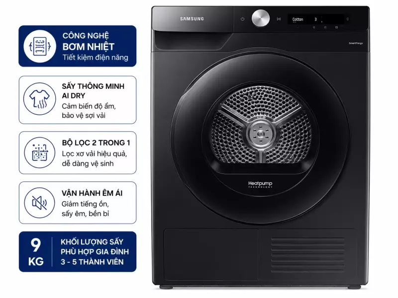 Máy sấy bơm nhiệt Samsung 9kg DV90T7240BH/SV