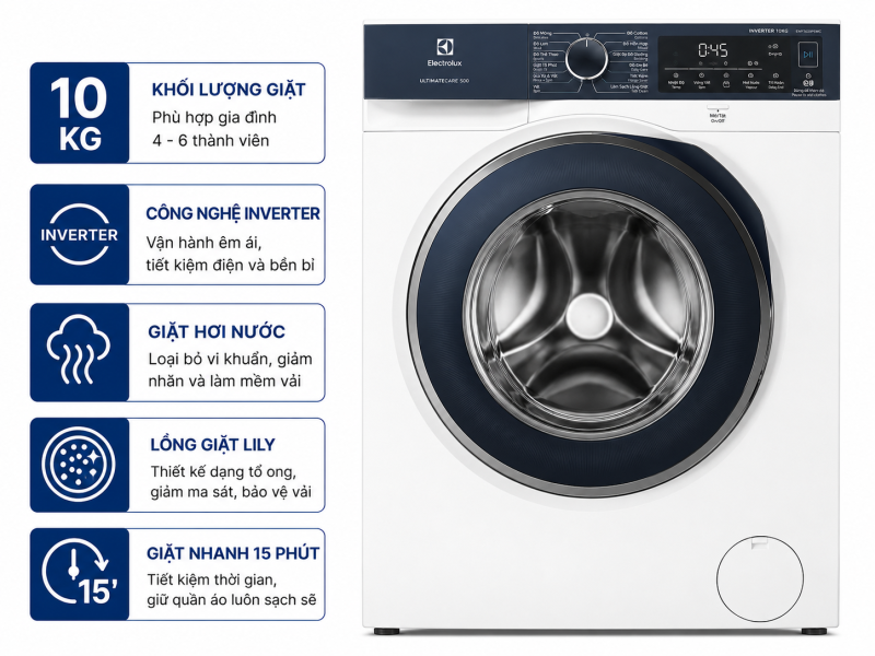 Máy giặt Electrolux UltimateCare 500 Inverter 10 kg EWF1023P5WC