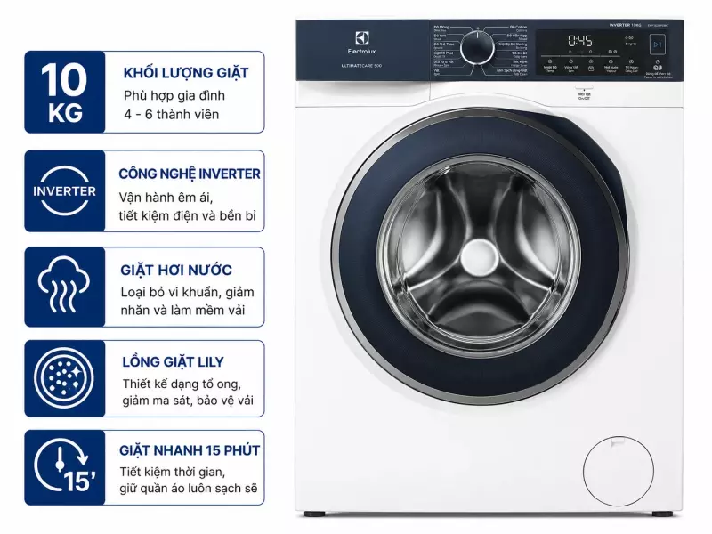Máy giặt Electrolux UltimateCare 500 Inverter 10 kg EWF1023P5WC