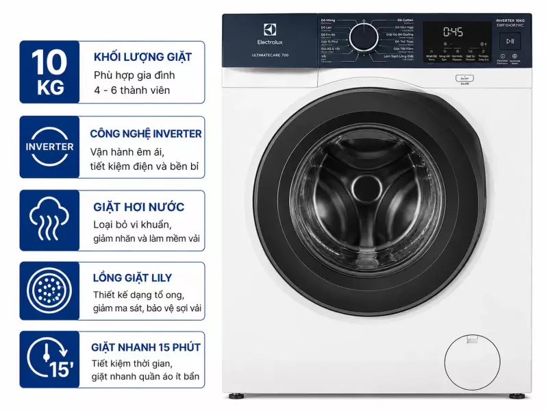 Máy giặt Electrolux UltimateCare 700 Inverter 10 kg EWF1043R7WC