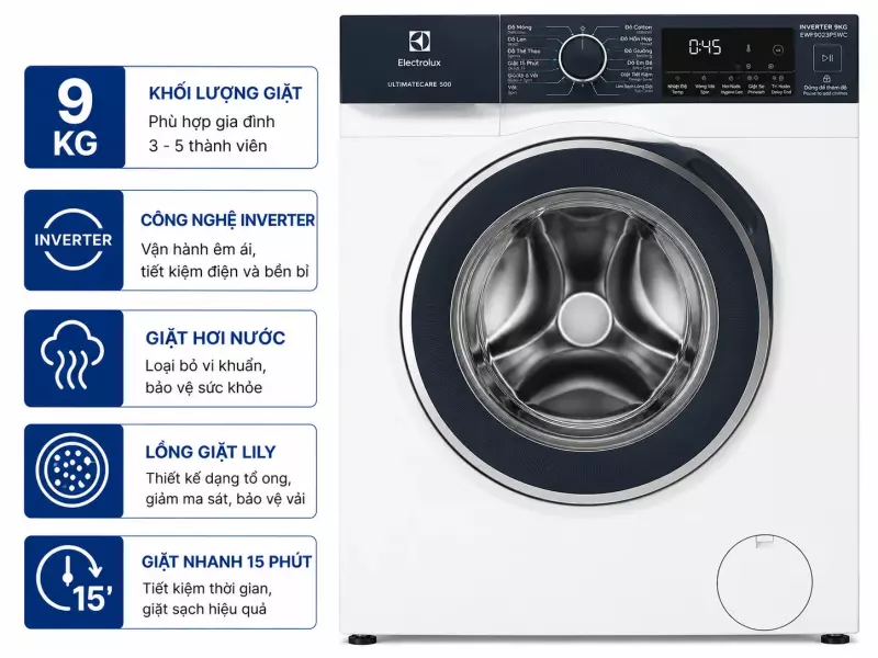 Máy giặt Electrolux UltimateCare 500 Inverter 9 kg EWF9023P5WC