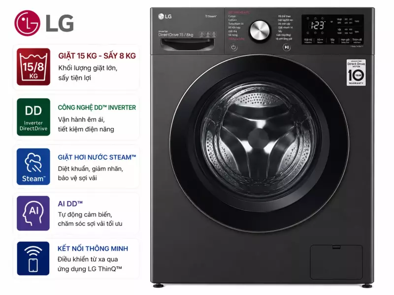 Máy giặt sấy LG Inverter 15 kg F2515RTGB