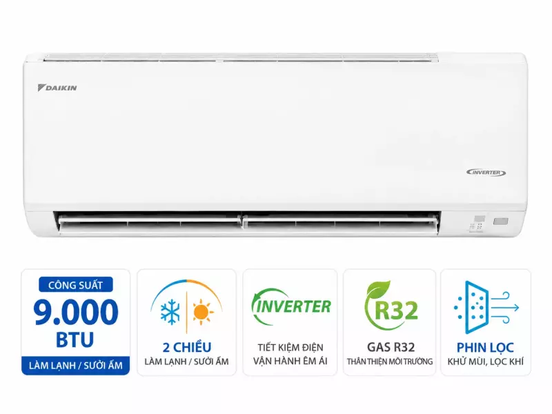Điều hòa Daikin 2 chiều 9000BTU inverter gas R32 FTHF25XVMV