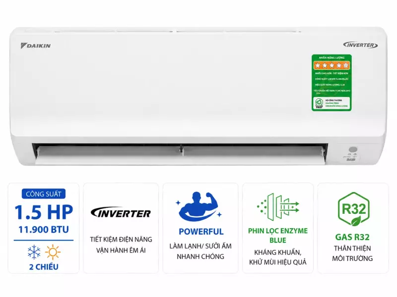 Máy lạnh 2 chiều Daikin Inverter 1.5 HP FTHF35VAVMV