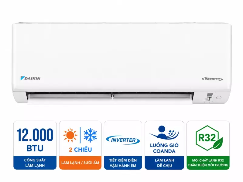 Điều hòa Daikin 2 chiều 12000BTU inverter gas R32 FTHF35XVMV