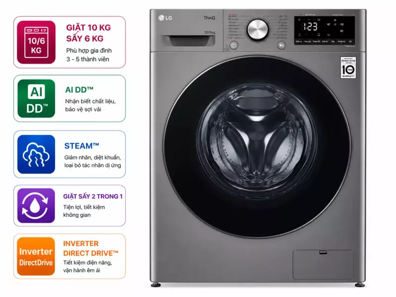 Máy giặt sấy LG Inverter 10 kg FV1410D4P