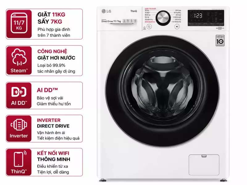 Máy giặt sấy LG Inverter 11 kg FV1411D4W