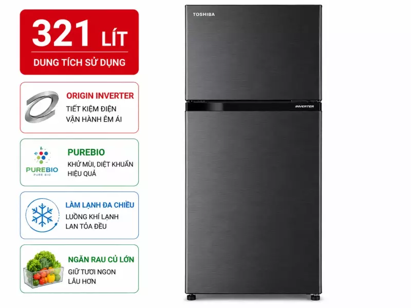 Tủ lạnh Toshiba Inverter 321 lít GR-RB405WEA-PMV(06)-MG