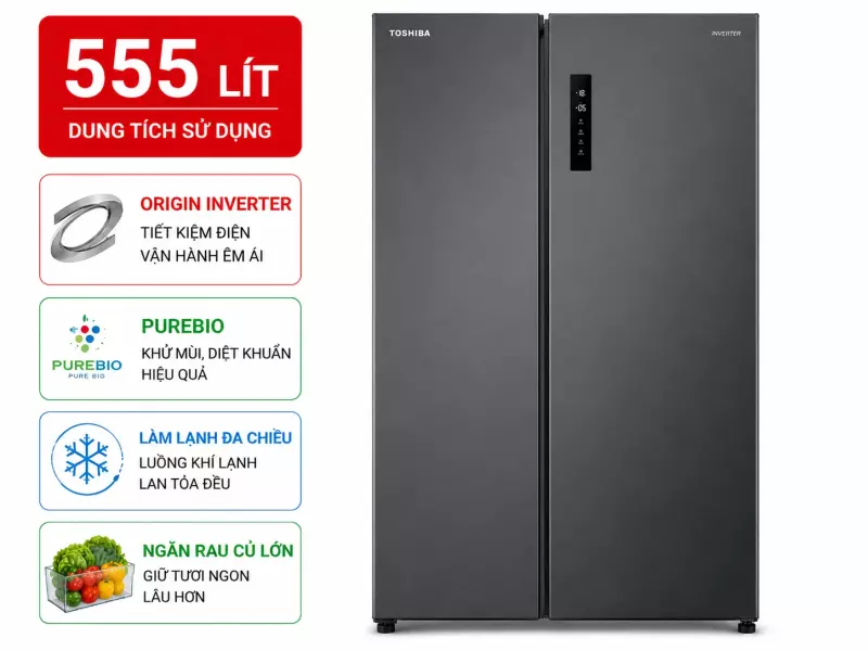 Tủ lạnh Toshiba Inverter 555 lít Side By Side GR-RS696WI-PMV(60)-AG