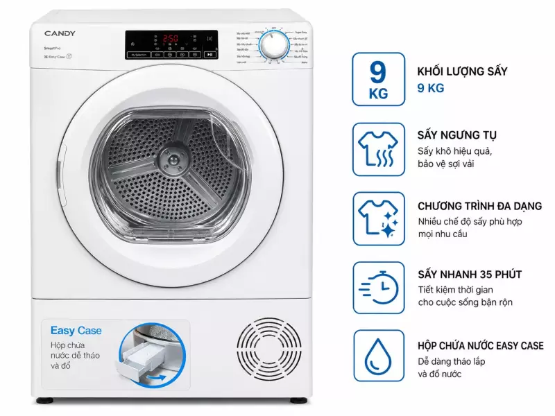 Máy sấy ngưng tụ Candy 9 Kg GVS C9DE-S