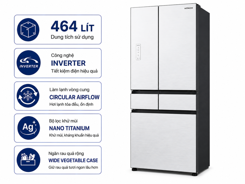 Tủ lạnh Hitachi Inverter 464 lít Multi Door HR4N7520DSWDXVN