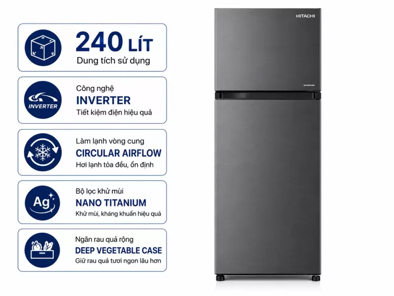 Tủ lạnh Hitachi Inverter 240 lít HRTN5255MFUVN