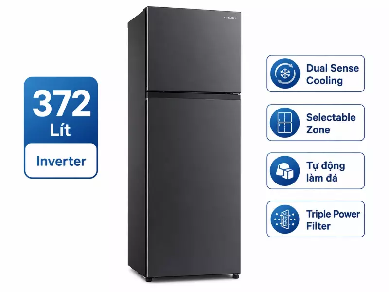 Tủ lạnh Hitachi Inverter 372 lít HRTN6408SAGMGVN