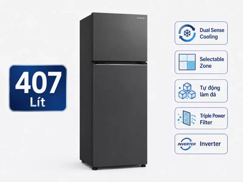 Tủ lạnh Hitachi Inverter 407 lít HRTN6443SAGMGVN