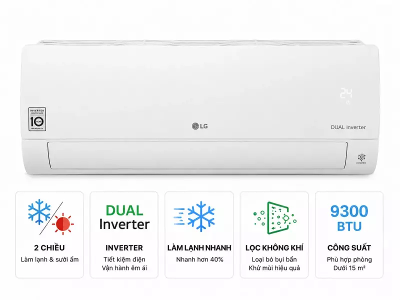 Điều hòa 2 chiều LG Inverter 9300 BTU IDH09M1
