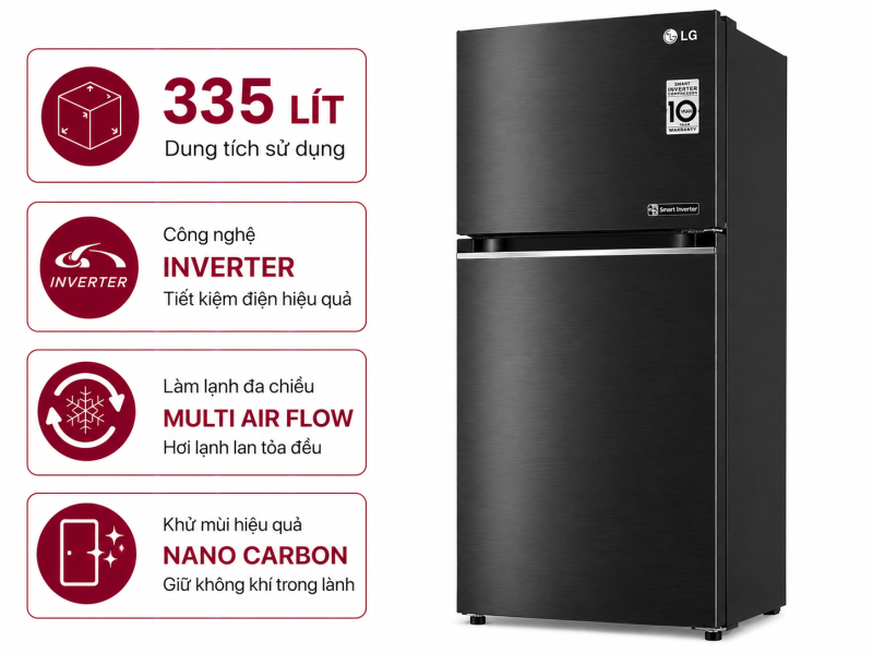 Tủ lạnh LG Inverter 335 lít LBB33BLGA