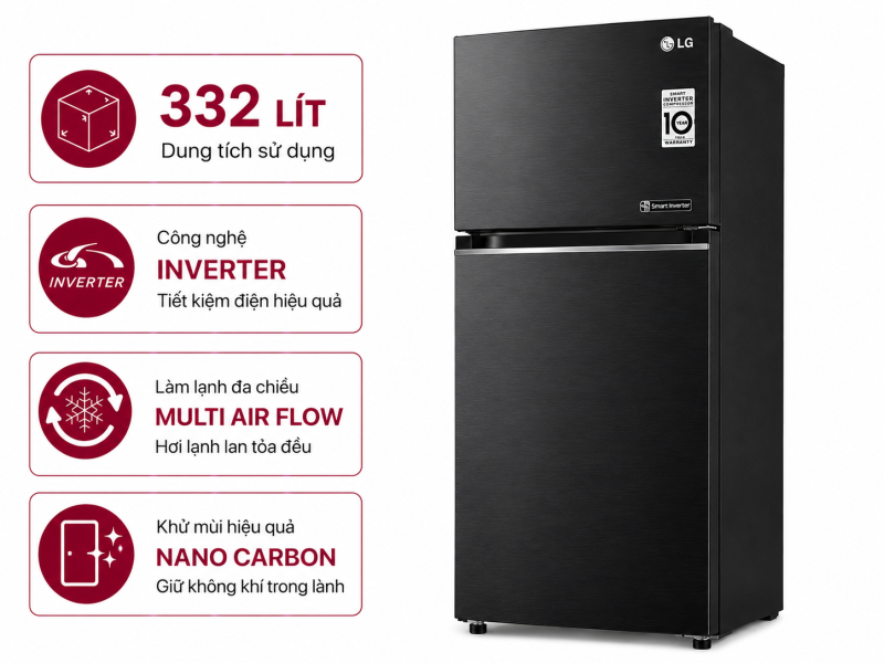 Tủ lạnh LG Inverter 332 lít LBD33BLMA