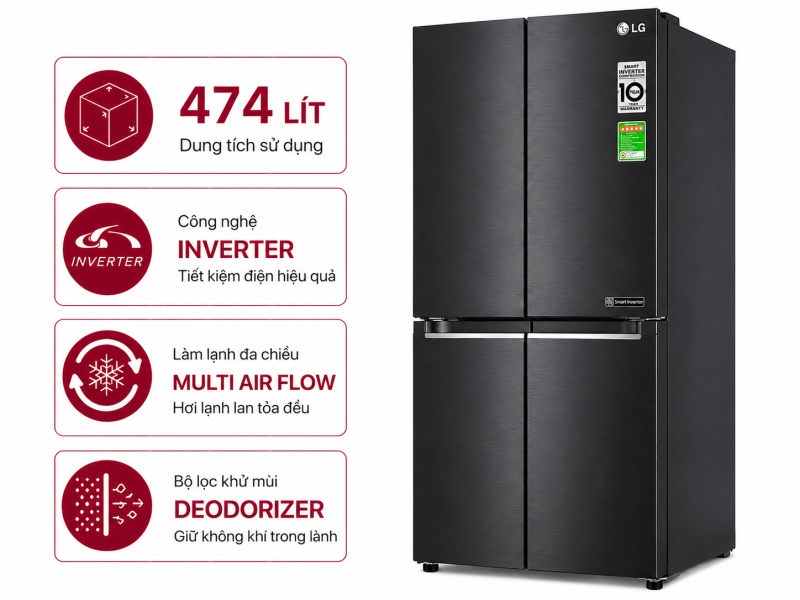 Tủ lạnh LG Inverter 474 lít Multi Door LFB47BLG