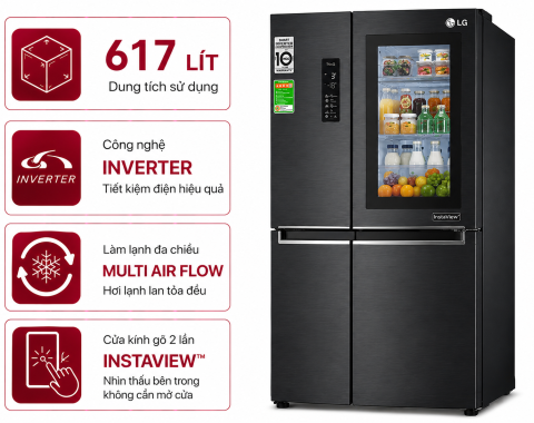 Tủ lạnh LG Inverter 617 lít Multi Door InstaView LFB61BLGAI