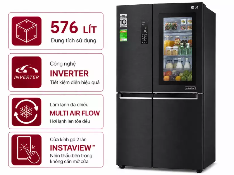 Tủ lạnh LG Inverter 576 lít Multi Door InstaView LFD58BLMAI