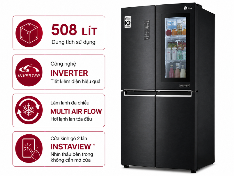 Tủ lạnh LG Inverter 508 lít Multi Door InstaView LFI50BLMAI