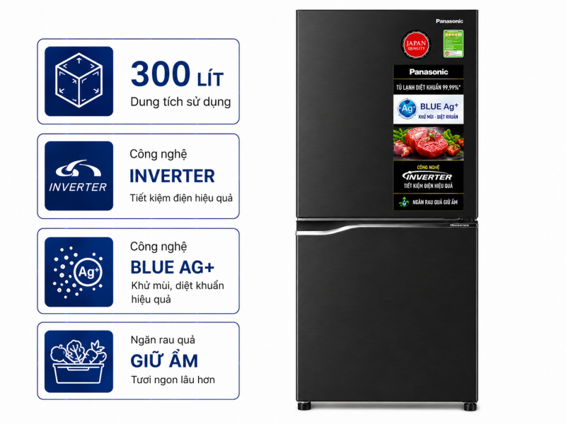 Tủ lạnh Panasonic Inverter 300 lít NR-BV331WGKV