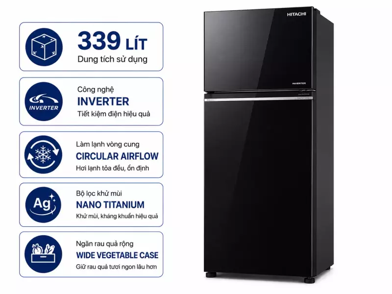 Tủ lạnh Hitachi Inverter 339 lít R-FVX450PGV9 GBK