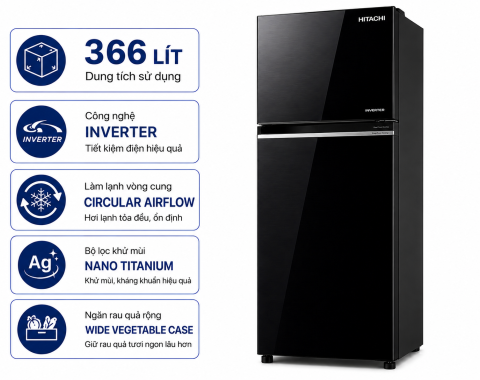 Tủ lạnh Hitachi Inverter 366 lít R-FVX480PGV9 GBK