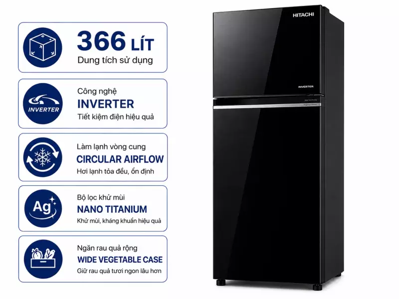 Tủ lạnh Hitachi Inverter 366 lít R-FVX480PGV9 GBK