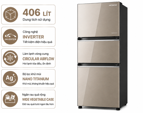 Tủ lạnh Hitachi Inverter 406 lít R-FVX510PGV9 MIR