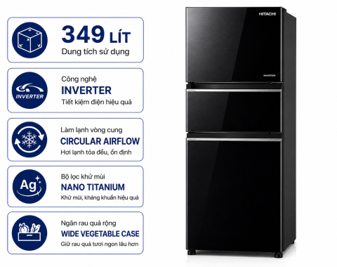 Tủ lạnh Hitachi Inverter 349 lít R-FVY480PGV0 GBK