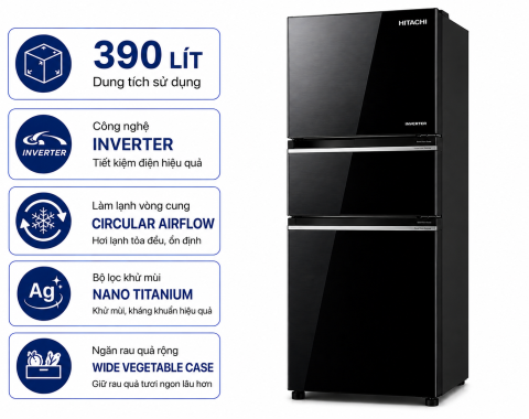 Tủ lạnh Hitachi Inverter 390 lít R-FVY510PGV0 GBK