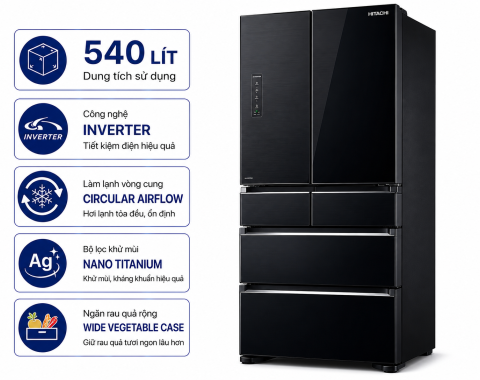 Tủ lạnh Hitachi Inverter 540 lít R-FW690PGV7 GBK