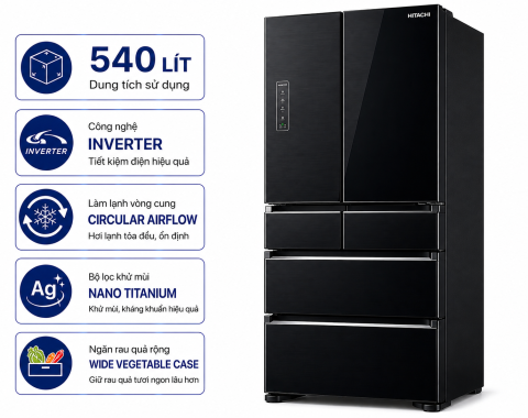 Tủ lạnh Hitachi Inverter 540 lít R-FW690PGV7X GBK