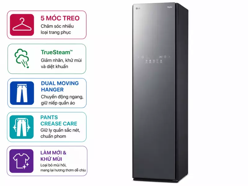 Tủ chăm sóc quần áo thông minh 5 móc LG Styler màu gương kính S5MB