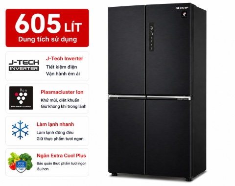 Tủ lạnh Sharp Inverter 605 lít SJ-FX688VG-BK
