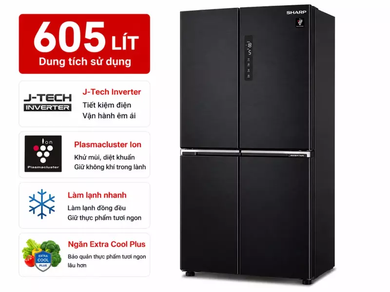Tủ lạnh Sharp Inverter 605 lít SJ-FX688VG-BK